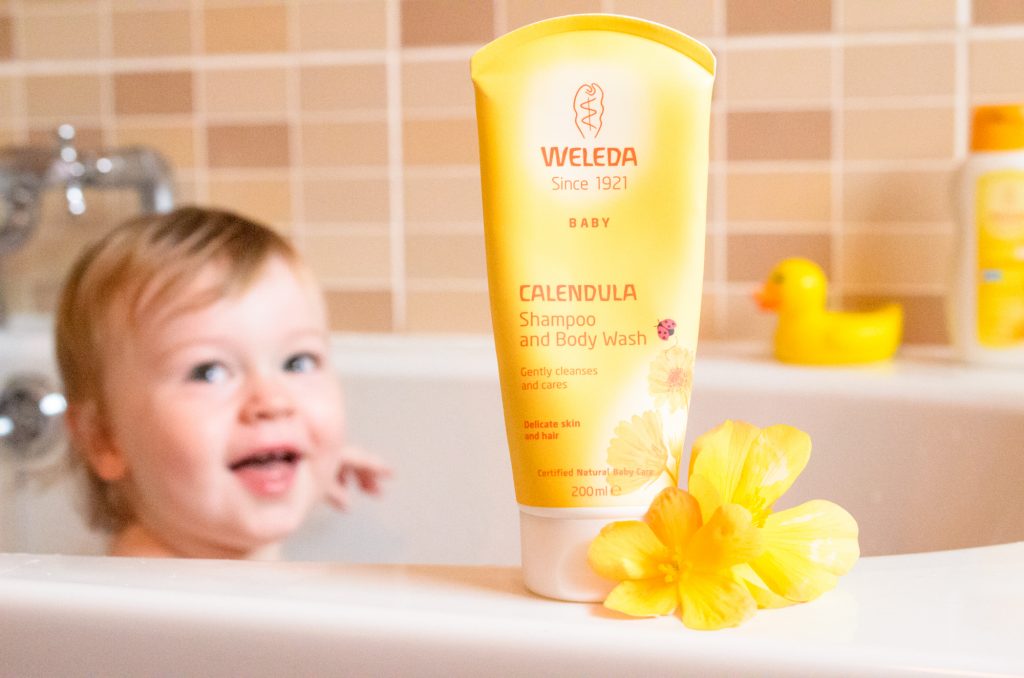 Jonah in the bath using Weleda Calendula Shampoo and Body Wash