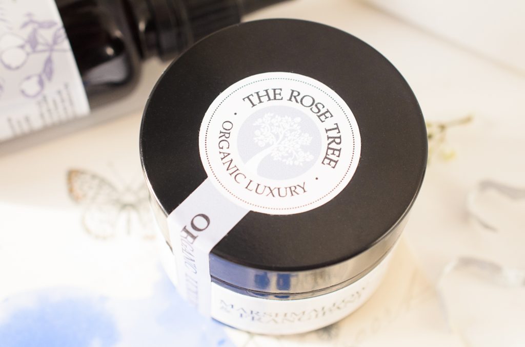 The Rose Tree Intensive Balm with Marshmallow & Frangipani showing brand label