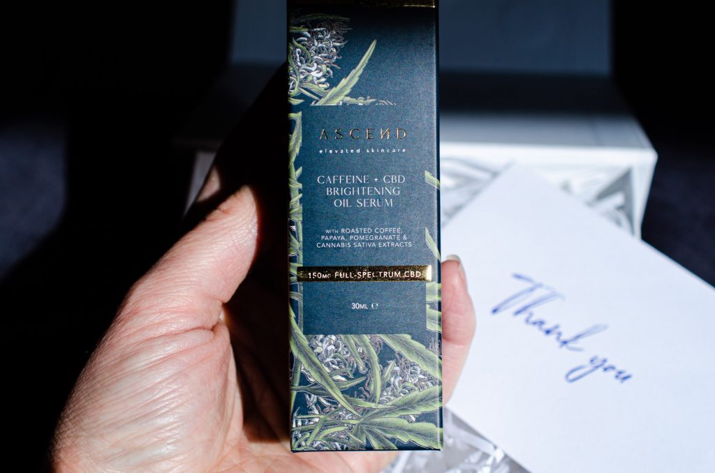 The beautiful box of Caffeine + CBD Brightening Oil Serum