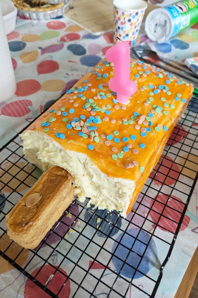 Ellie's first birthday cake, in the shape of an ice lolly