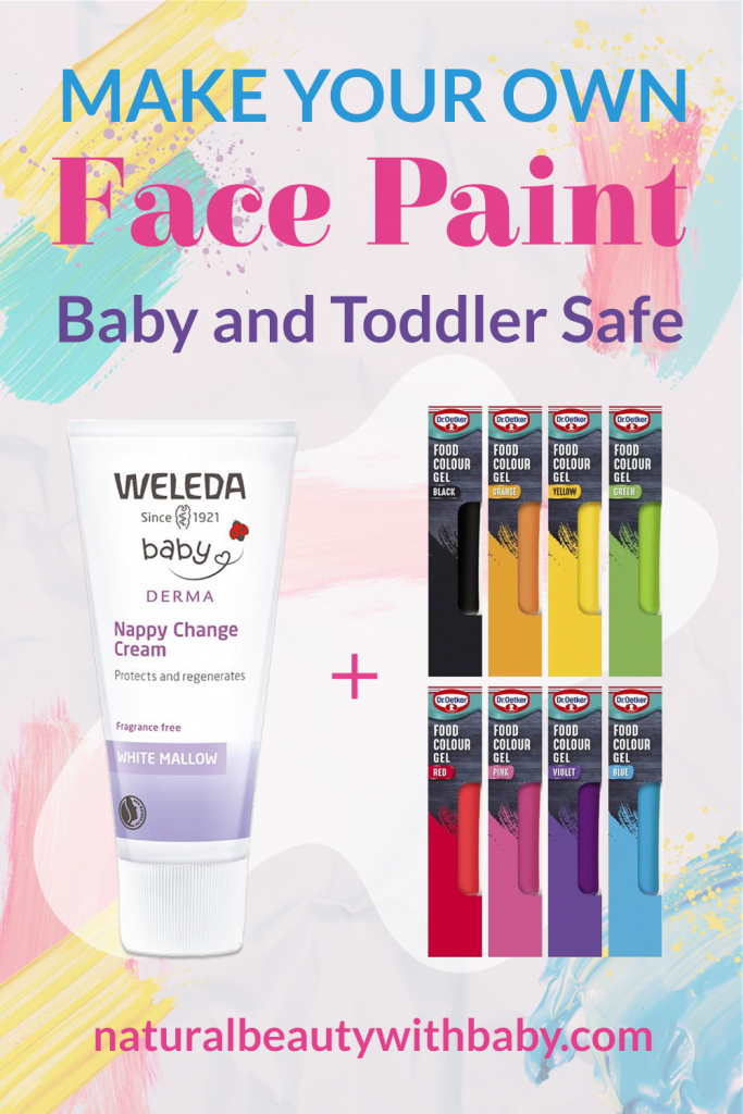 Try this non-toxic DIY baby and toddler safe face paint. Learn how to make your own safe homemade makeup for Halloween and birthday parties. No heavy metals or other harmful substances. Just two ingredients!