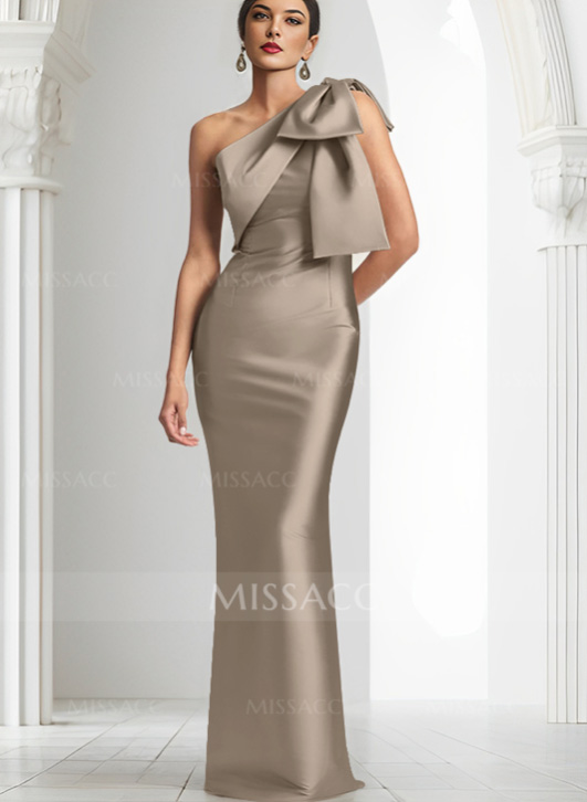 Sheath/Column One-Shoulder Satin Dresses with Bow Accents